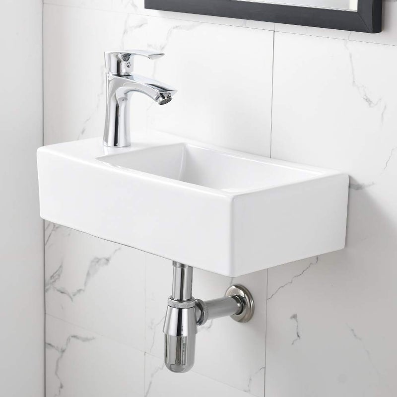 Bokaiya Corner Bathroom Sink Wall Mount-Bokaiya 18 Inch Small Bathroom Sink with Faucet Combo Rectangle White Porcelain Ceramic Vanity Sink, Left Hand - Image 2